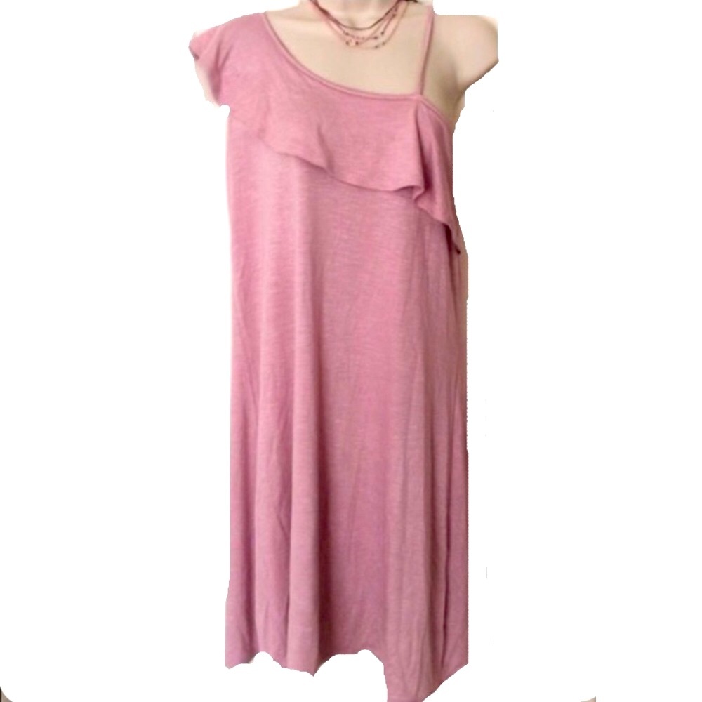Pink Rose 🌹 One Shoulder Ruffle Dress